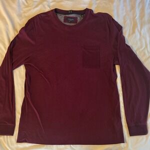 Ted Baker London‎ Burgundy Long Sleeve T-Shirt Pocket Ribbed Trim - size XL